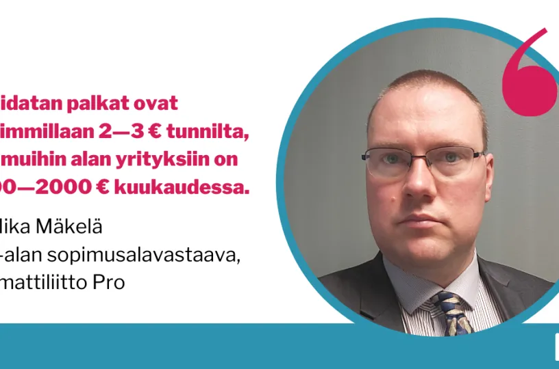 Kuvassa tietoa kotidatan palkoista, jotka ovat pahimmillaan 2-3 euroa tunnilta
