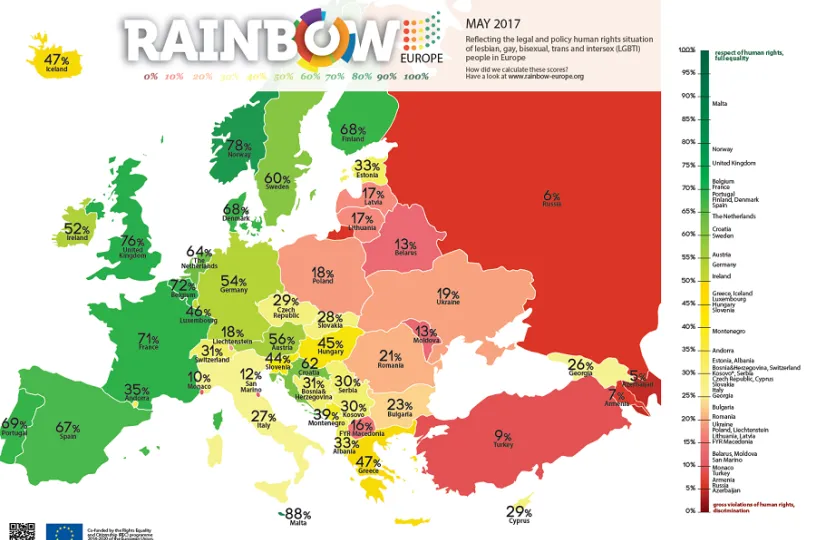 Seksuaali- ja sukupuolivähemmistöjen kattojärjestö ILGA-Eurooppa julkaisi vuosiraportin seksuaalivähemmistöjen asemasta Euroopan maissa.
