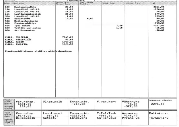 palkkalaskelman sisältö