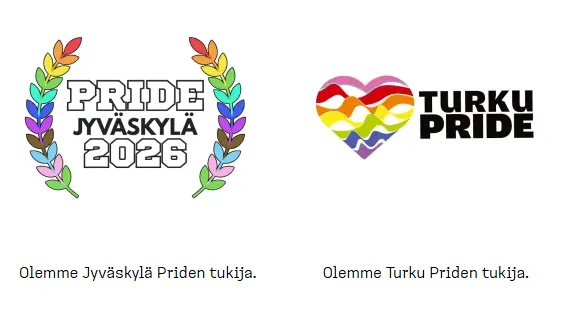 Värikkäät Jyväskylä Pride 2026 ja Turku Pride -logot.