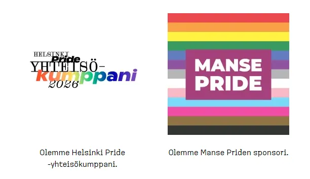 Helsinki Pride ja Manse Pride -logot sateenkaariväreillä.