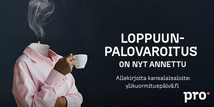 Päällä savua, ilman päätä oleva henkilö kahvikuppi kädessä, tumma tausta.