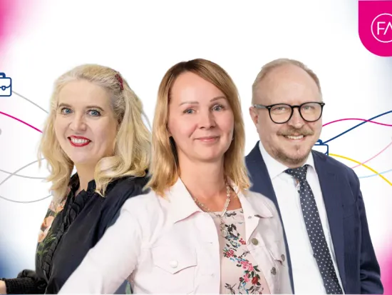 Kuvassa ovat Kati Korhonen-Yrjänheikki, Katja Granholm ja Arno Ahosniemi.