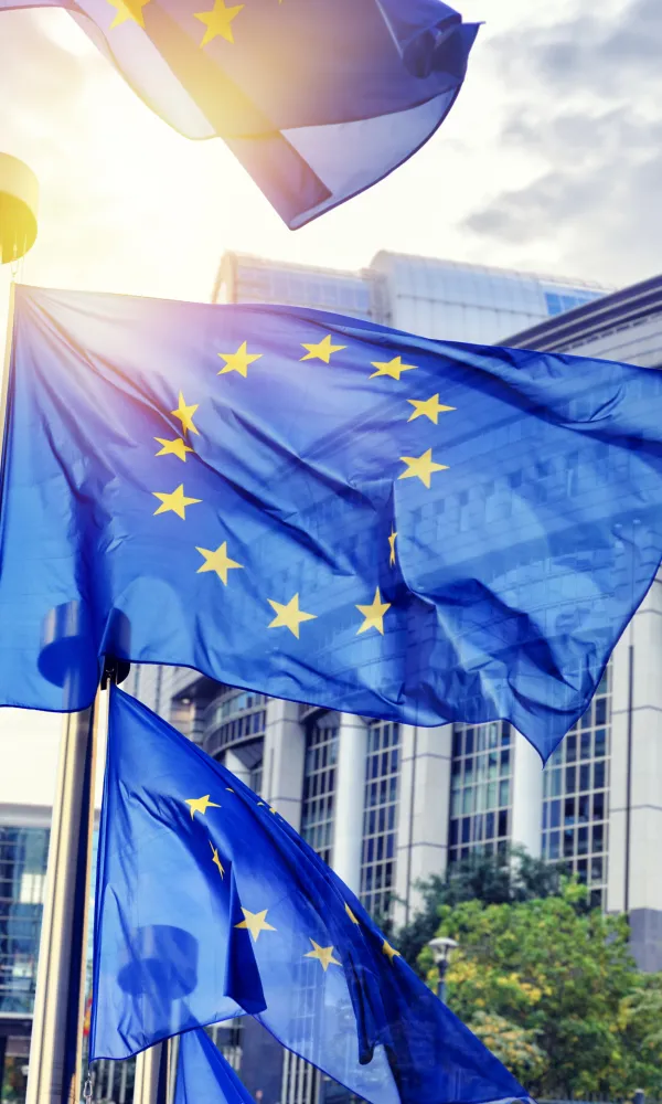 EU:n lippu liehuu parlamentin edessä