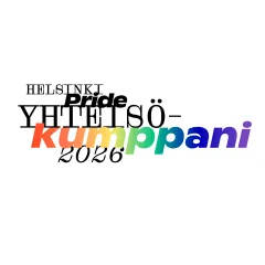 Helsinki Pride Yhteisökumppani 2026 -logo sateenkaariväreissä.