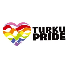 Sateenkaarisydän ja teksti "Turku Pride" mustin kirjaimin.